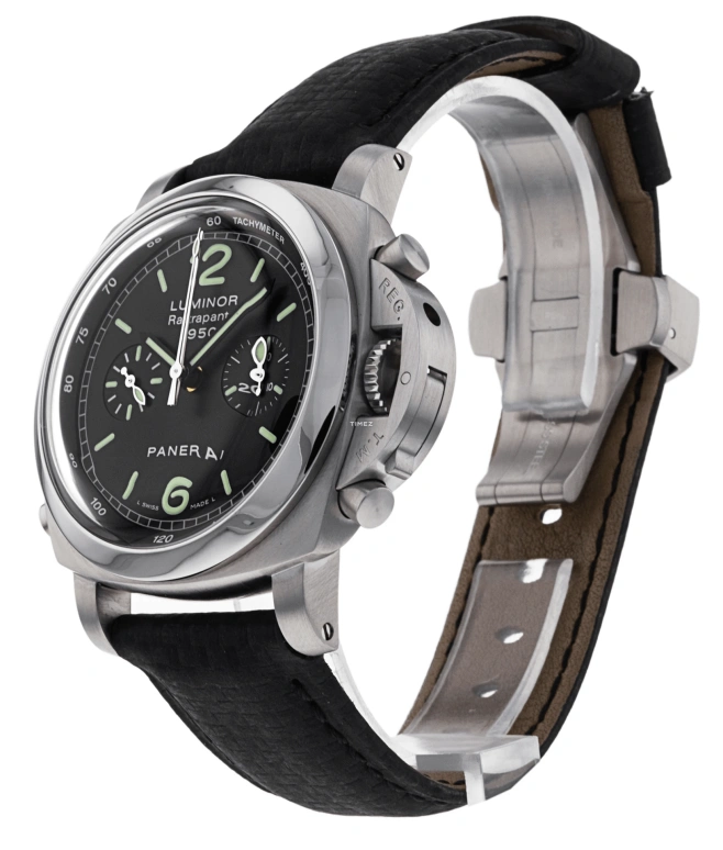Panerai,Luminor 1950 44mm,44mm,Stainless Steel,Black,Automatic,Chronograph,Rattrapante,PAM00213