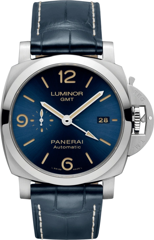 Panerai,Luminor 1950 44mm,44mm,Stainless Steel,Blue,Automatic,Day,Power Reserve Indicator,Dule Time,PAM01033