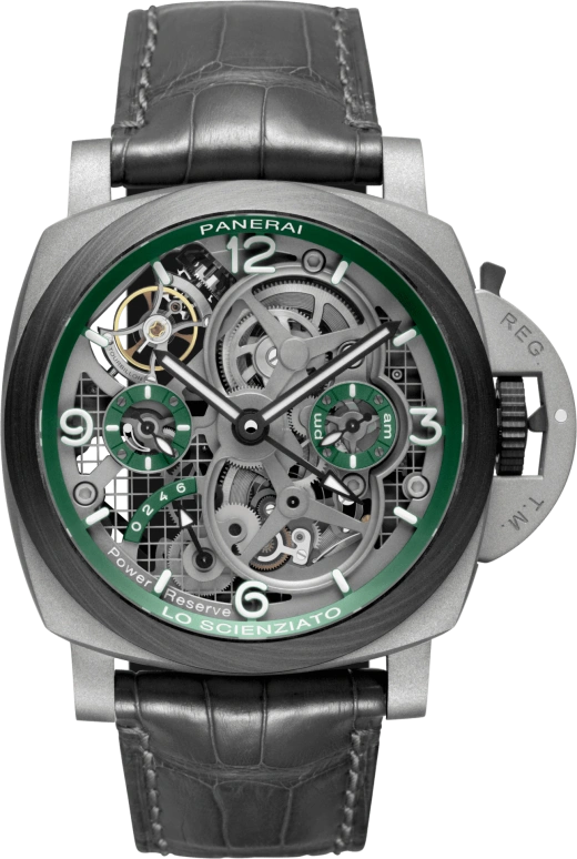 Panerai,Luminor 1950 47mm,47mm,Titanium,Carbotech,Skeleton,Handwound,Power Reserve Indicator,Dule Time,Tourbillon,Day / Night Indication,144hours,In-house Caliber,PAM00768