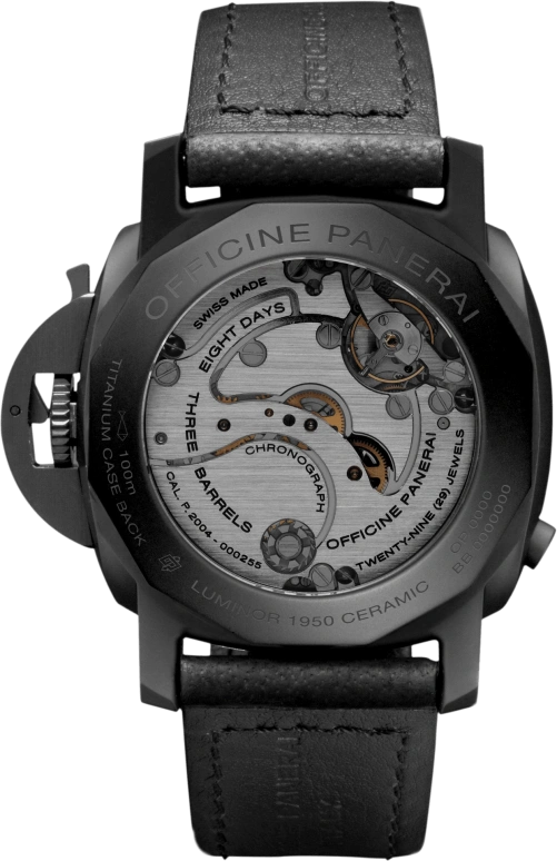 Panerai,Luminor 1950 44mm,44mm,Titanium,Ceramic,Black,Handwound,Chronograph,Monopoussoir,Power Reserve Indicator,Column Wheel,192hours,In-house Caliber,PAM00317