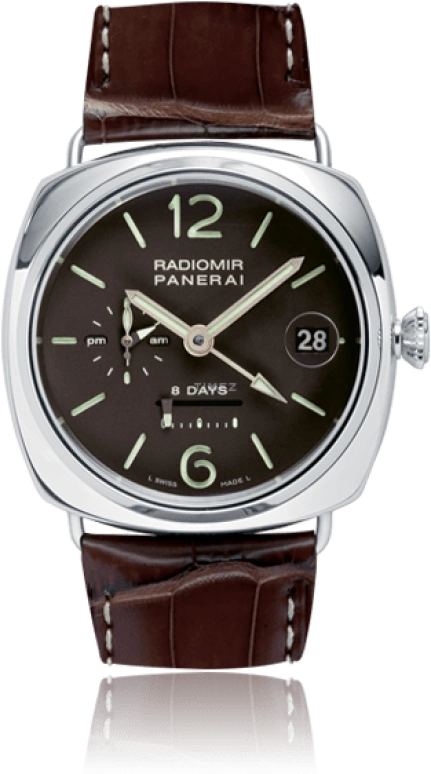 Panerai,Radiomir 45mm,45mm,Platinum,Brown,Handwound,Day,Power Reserve Indicator,Dule Time,Day / Night Indication,192hours,In-house Caliber,PAM00201