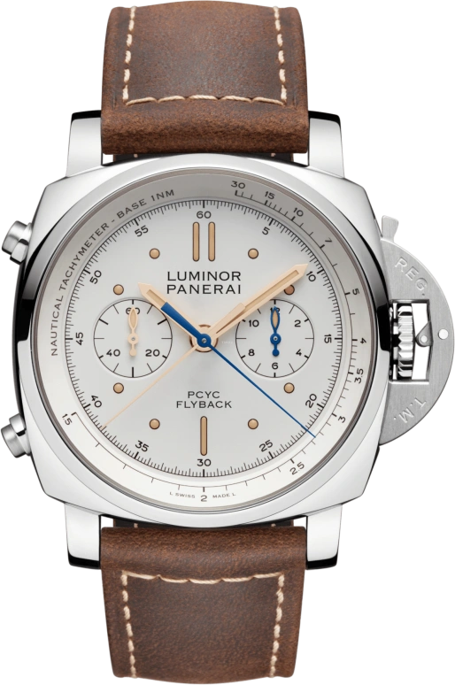 Panerai,Luminor 1950 44mm,44mm,Stainless Steel,White,Automatic,Chronograph,Date,Flyback,Column Wheel,72hours,In-house Caliber,PAM00654