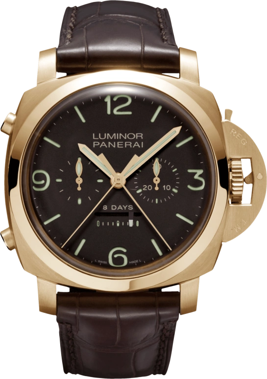 Panerai,Luminor 1950 47mm,47mm,Pink Gold,Brown,Handwound,Chronograph,Power Reserve Indicator,Rattrapante,PAM00319