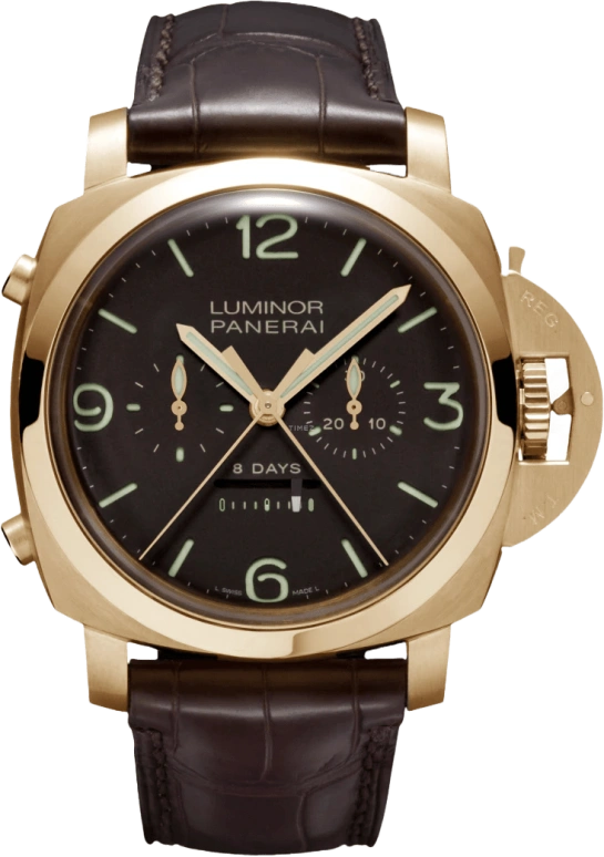 Panerai,Luminor 1950 47mm,47mm,Pink Gold,Brown,Handwound,Chronograph,Power Reserve Indicator,Rattrapante,PAM00319