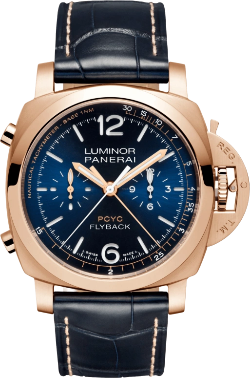 Panerai,Luminor 1950 44mm,44mm,Red Gold,Blue,Automatic,Chronograph,Date,Flyback,Column Wheel,72hours,In-house Caliber,PAM01020