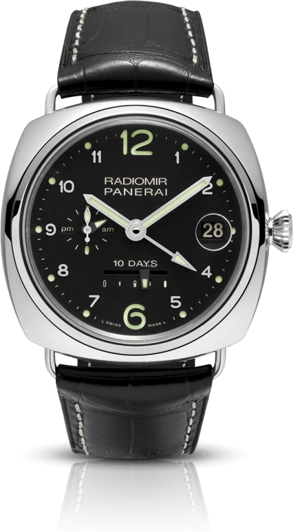 Panerai,Radiomir 46mm,46mm,White Gold,Black,Automatic,Day,Power Reserve Indicator,Dule Time,Day / Night Indication,240hours,In-house Caliber,PAM00496