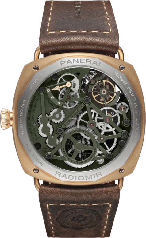 Panerai,Radiomir 45mm,45mm,Bronze,Skeleton,Handwound,Power Reserve Indicator,Dule Time,World Time,Tourbillon,Sapphire,Crystal Glass,Square,PAM01284