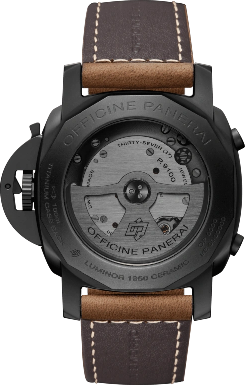 Panerai,Luminor 1950 44mm,44mm,Titanium,Ceramic,Black,Automatic,Chronograph,Date,Flyback,Column Wheel,72hours,In-house Caliber,PAM00580