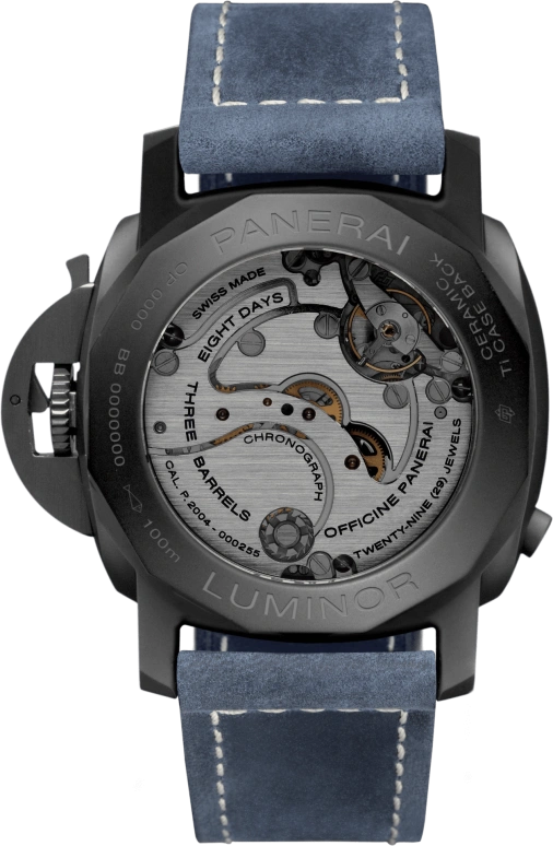 Panerai,Luminor 1950 44mm,44mm,Titanium,Ceramic,Blue,Handwound,Chronograph,Monopoussoir,Power Reserve Indicator,Column Wheel,192hours,In-house Caliber,PAM01135