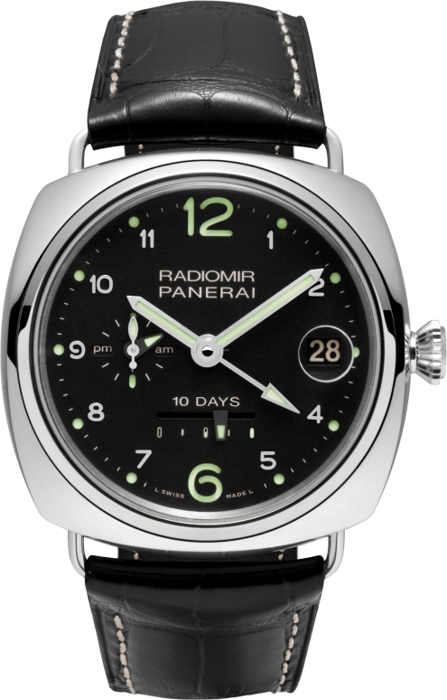 Panerai,Radiomir 46mm,46mm,White Gold,Black,Automatic,Day,Power Reserve Indicator,Dule Time,Day / Night Indication,240hours,In-house Caliber,PAM00496