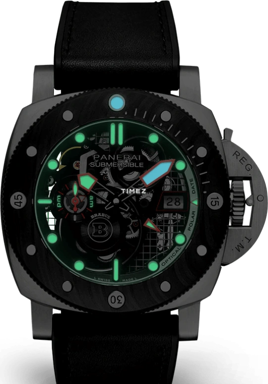 Panerai,Submersible 47mm,47mm,Titanium,Skeleton,Black,Automatic,Day,Dule Time,PAM01403