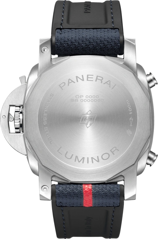 Panerai,Luminor 1950 44mm,44mm,Stainless Steel,Blue,Automatic,Chronograph,Date,Flyback,Column Wheel,72hours,In-house Caliber,PAM01303