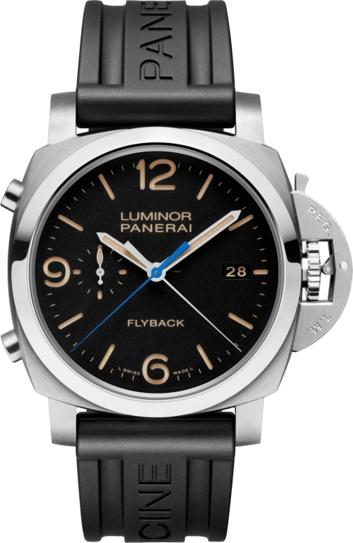 Panerai,Luminor 1950 44mm,44mm,Stainless Steel,Black,Automatic,Chronograph,Date,Flyback,Column Wheel,72hours,In-house Caliber,PAM00524