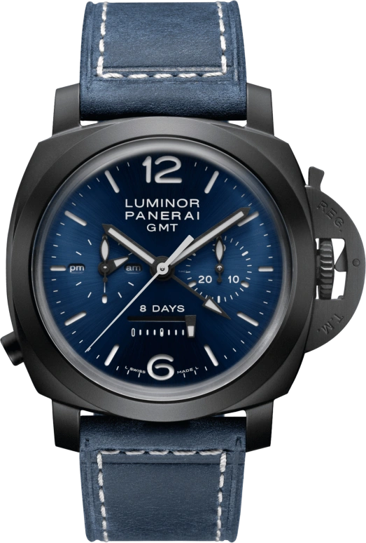 Panerai,Luminor 1950 44mm,44mm,Titanium,Ceramic,Blue,Handwound,Chronograph,Monopoussoir,Power Reserve Indicator,Column Wheel,192hours,In-house Caliber,PAM01135