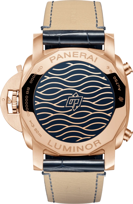 Panerai,Luminor 1950 44mm,44mm,Goldtech,Blue,Automatic,Chronograph,Date,Flyback,Column Wheel,72hours,In-house Caliber,PAM01111