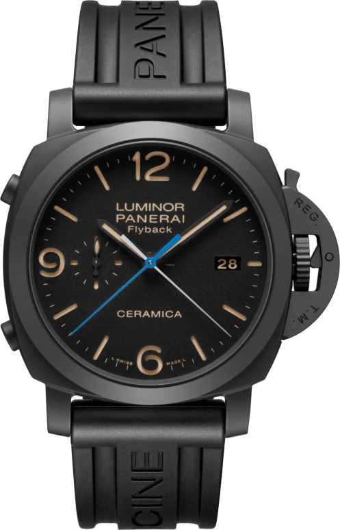Panerai,Luminor 1950 44mm,44mm,Titanium,Ceramic,Black,Automatic,Chronograph,Date,Flyback,Column Wheel,72hours,In-house Caliber,PAM00580