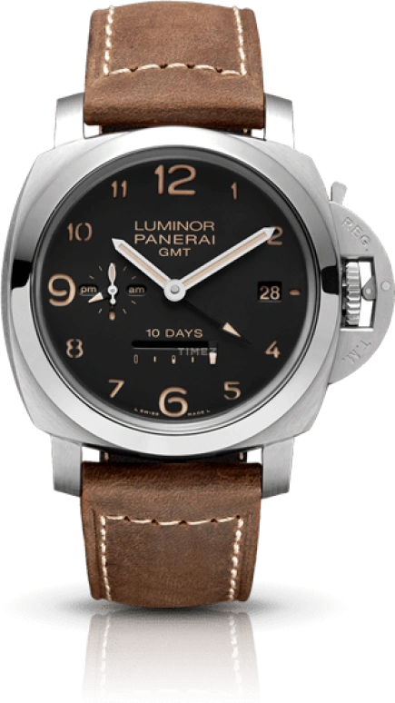 Panerai,Luminor 1950 44mm,44mm,Stainless Steel,Black,Automatic,Day,Power Reserve Indicator,Dule Time,Day / Night Indication,240hours,In-house Caliber,PAM00404