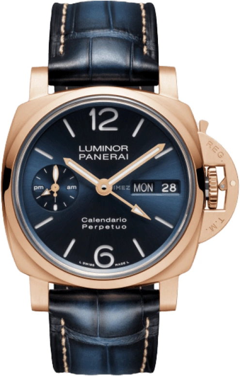 Panerai,Luminor 1950 44mm,44mm,Goldtech,Blue,Automatic,Perpetual Calendar,Annual Calendar,Month,Date,72hours,In-house Caliber,PAM00742
