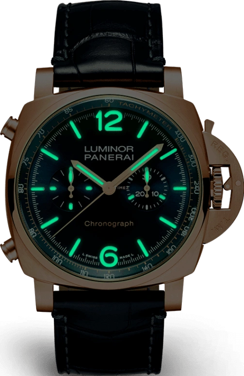 Panerai,Luminor 1950 44mm,44mm,Goldtech,Blue,Automatic,Chronograph,Date,Flyback,Column Wheel,72hours,In-house Caliber,PAM01111