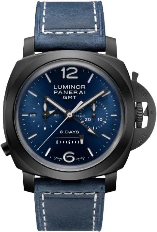 Panerai,Luminor 1950 44mm,44mm,Titanium,Ceramic,Blue,Handwound,Chronograph,Monopoussoir,Power Reserve Indicator,Column Wheel,192hours,In-house Caliber,PAM01135