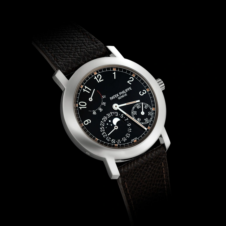 Patek Philippe,Complications 36mm,36mm,White Gold,Black,Automatic,Moonphase,Day,Power Reserve Indicator,5055G,5055G-001