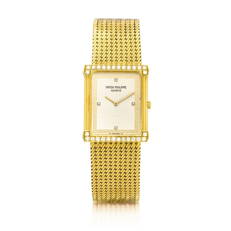 Patek Philippe,Other 25mm,25mm,Yellow Gold,White,Handwound,Sapphire,Crystal Glass,Rectangular,3776,3776/1