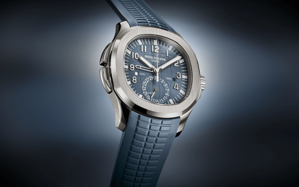 Patek Philippe,Aquanaut 40.80mm,40.80mm,White Gold,Blue,Grey,Automatic,Day,Dule Time,Day / Night Indication,Kevin De Bruyne,Harry Kane,5164G,5164G-001