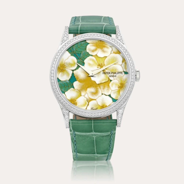 Patek Philippe,Calatrava 38mm,38mm,White Gold,Multi-Color,Green,Yellow,Automatic,48hours,In-house Caliber,5077100G,5077100G-039