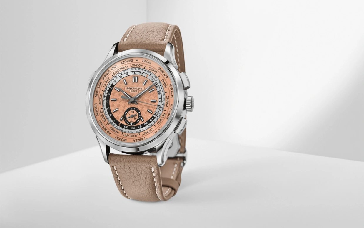 Patek Philippe,Complications 41mm,41mm,Stainless Steel,Salmon,Automatic,Chronograph,World Time,Flyback,Day / Night Indication,55hours,In-house Caliber,Harry Kane,5935A,5935A-001