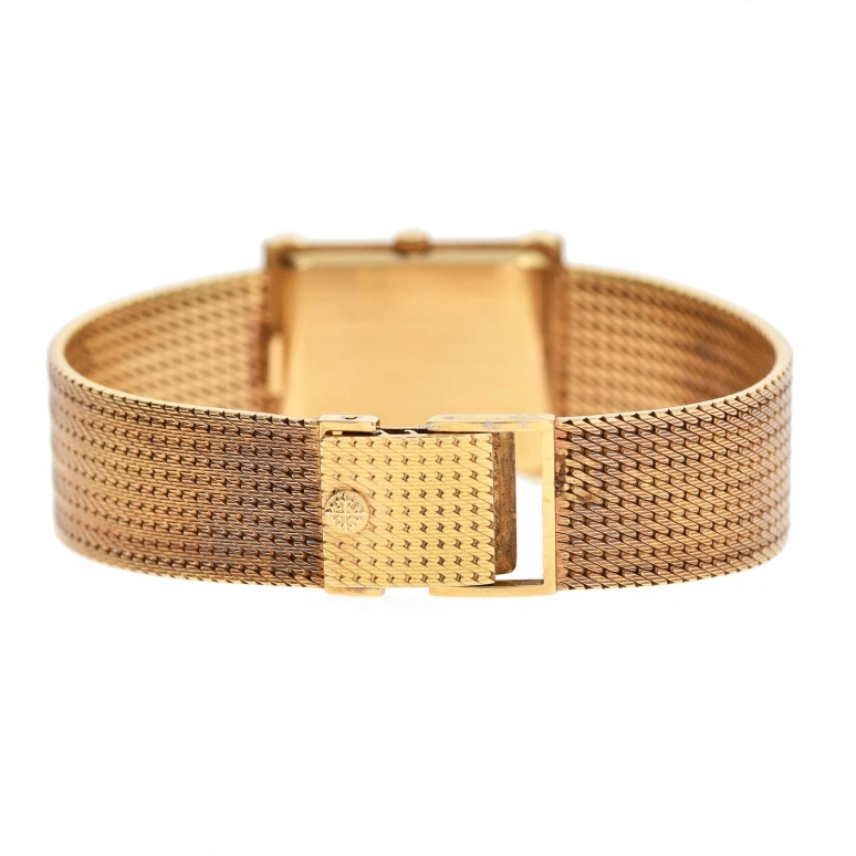 Patek Philippe,Other 25mm,25mm,Yellow Gold,White,Handwound,Sapphire,Crystal Glass,Rectangular,3776,3776/1