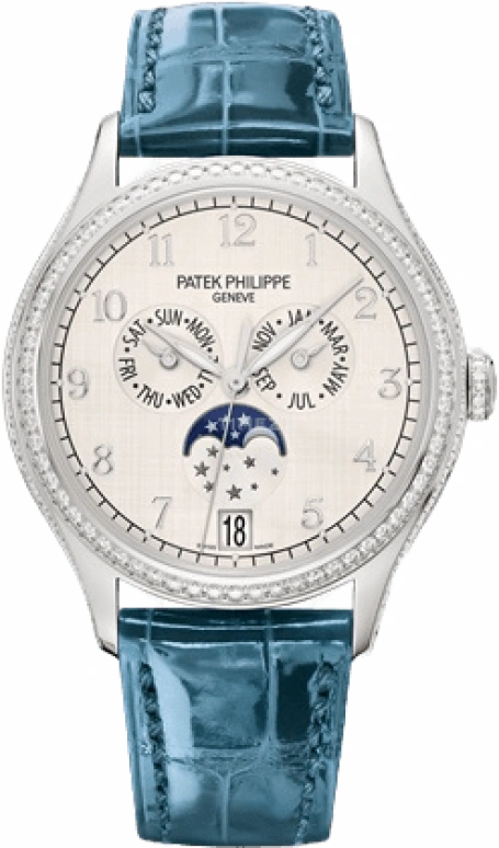 Patek Philippe,Complications 38mm,38mm,White Gold,Silver,Automatic,Moonphase,Annual Calendar,Month,Date,45hours,In-house Caliber,4947G,4947G-010