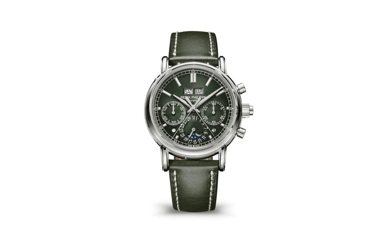 Patek Philippe,Grand Complications 40mm,40mm,White Gold,Olive Green,Handwound,Chronograph,Moonphase,Perpetual Calendar,Leap Year,65hours,In-house Caliber,5204G,5204G-001