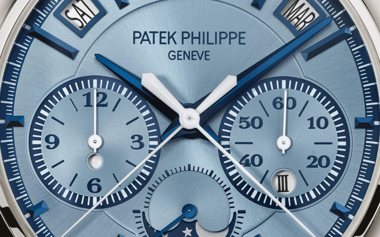 Patek Philippe,Grand Complications 42mm,42mm,White Gold,Blue,Automatic,Chronograph,Monopoussoir,Moonphase,Perpetual Calendar,48hours,In-house Caliber,5308G,5308G-001