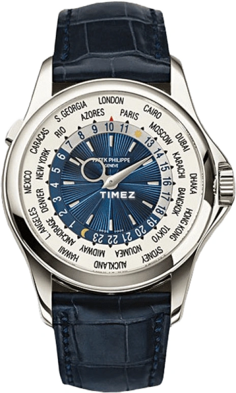 Patek Philippe,Complications 39.50mm,39.50mm,Platinum,Blue,Silver White,Automatic,World Time,Day / Night Indication,5130P,5130P-001