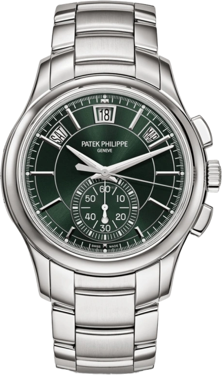 Patek Philippe,Complications 42mm,42mm,Stainless Steel,Green,Automatic,Chronograph,Moonphase,Annual Calendar,Month,55hours,In-house Caliber,5905,5905/1A-001