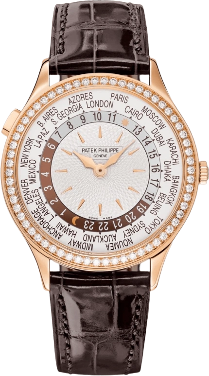 Patek Philippe,Complications 36mm,36mm,Rose Gold,Silver,Automatic,Moonphase,Day,World Time,7130R,7130R-013
