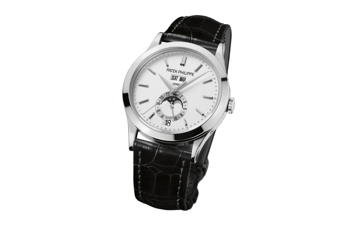 Patek Philippe,Complications 38.50mm,38.50mm,White Gold,Silver,Automatic,Moonphase,Annual Calendar,Month,Date,45hours,In-house Caliber,5396G,5396G-011