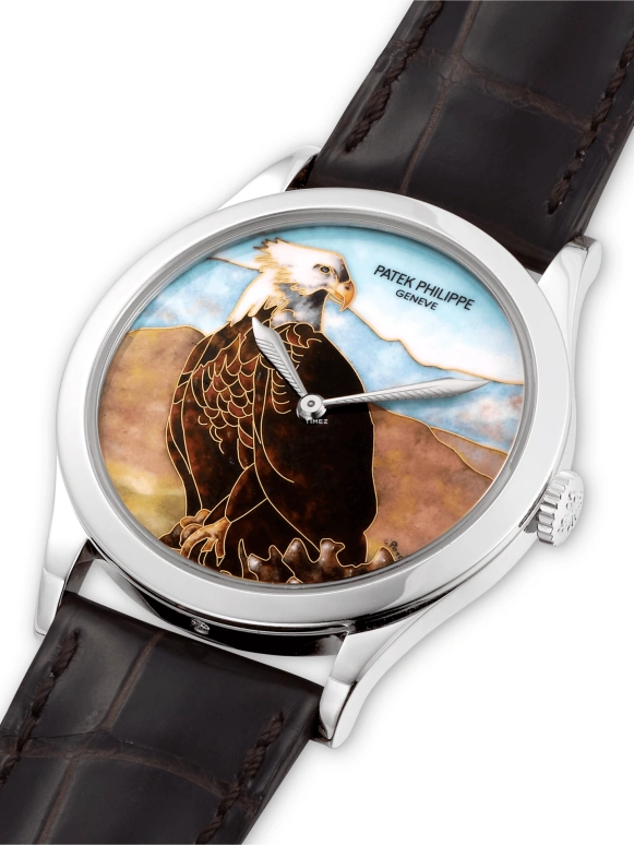Patek Philippe,Calatrava 38mm,38mm,Platinum,Multi-Color,Brown,Blue,Automatic,48hours,In-house Caliber,5077P,5077P-031