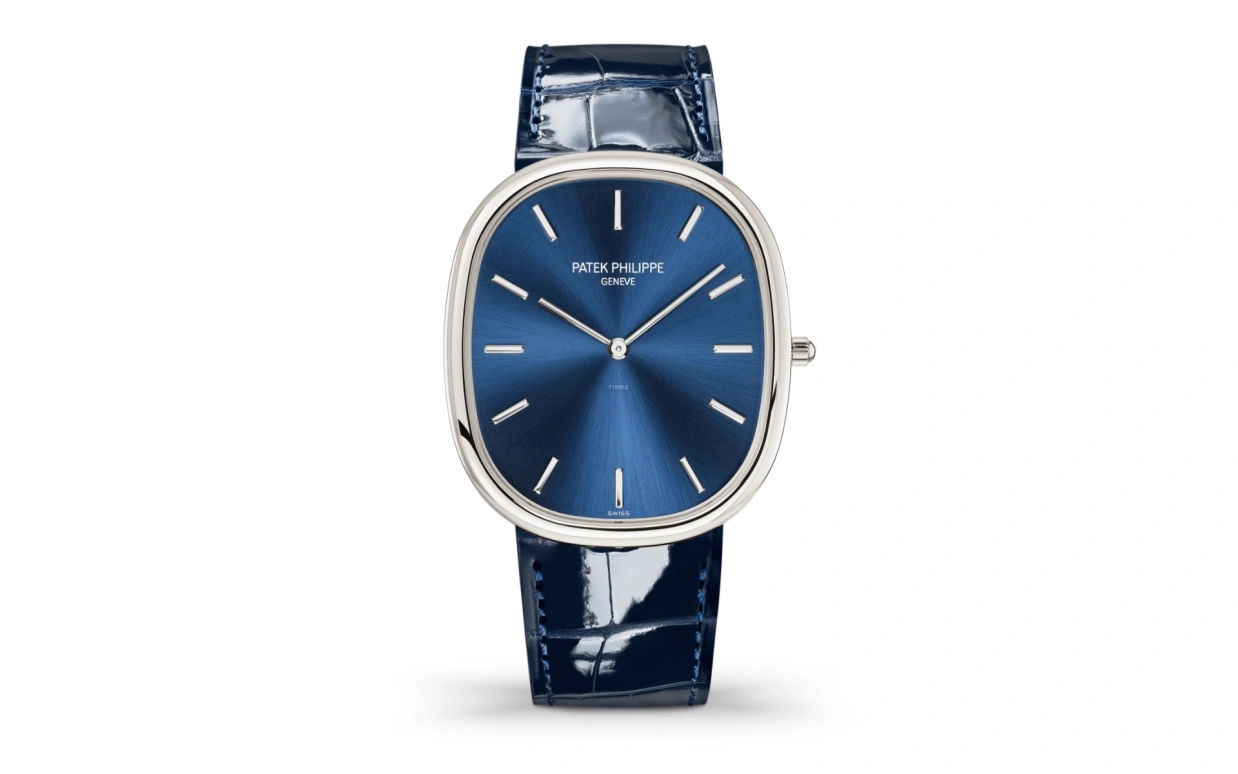 Patek Philippe,Golden Ellipse 34.50mm,34.50mm,Platinum,Blue,Automatic,48hours,In-house Caliber,5738P,5738P-001