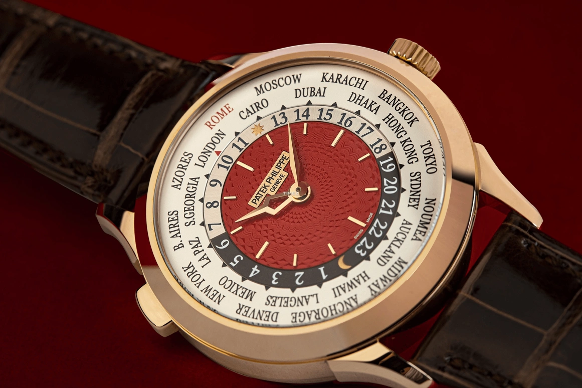 Patek Philippe,Complications 38.50mm,38.50mm,Rose Gold,Red,Automatic,World Time,Day / Night Indication,5230R,5230R-011