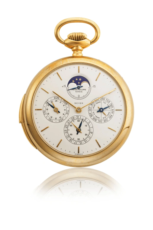 Patek Philippe,Pocket Watches 52mm,52mm,Yellow Gold,White,Handwound,Moonphase,Perpetual Calendar,Leap Year,Month,Round,Gold,880,880/1