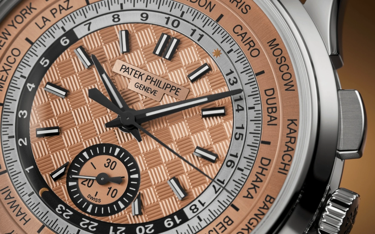 Patek Philippe,Complications 41mm,41mm,Stainless Steel,Salmon,Automatic,Chronograph,World Time,Flyback,Day / Night Indication,55hours,In-house Caliber,Harry Kane,5935A,5935A-001