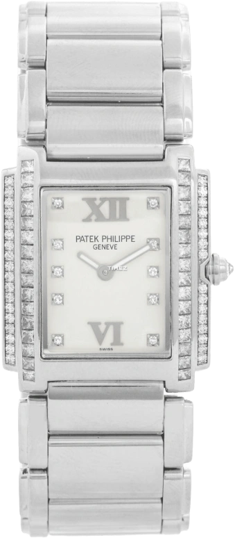 Patek Philippe,Twenty~4 25x30mm,25x30mm,White Gold,White,Quartz,In-house Caliber,Sapphire,Crystal Glass,4910,4910/20G-011