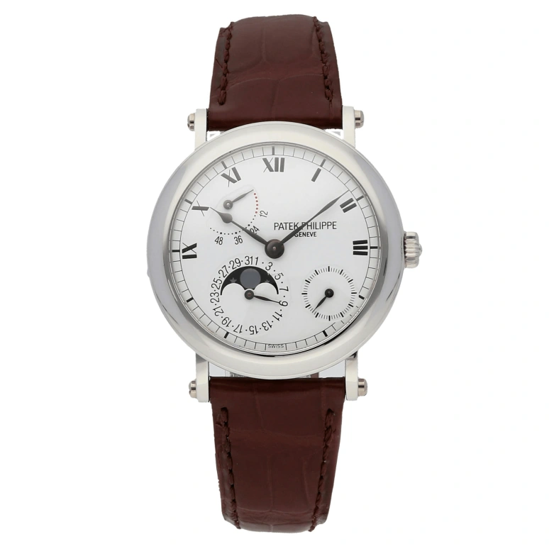 Patek Philippe,Complications 35.60mm,35.60mm,Platinum,White,Handwound,Moonphase,Day,Power Reserve Indicator,5054P,5054P-001