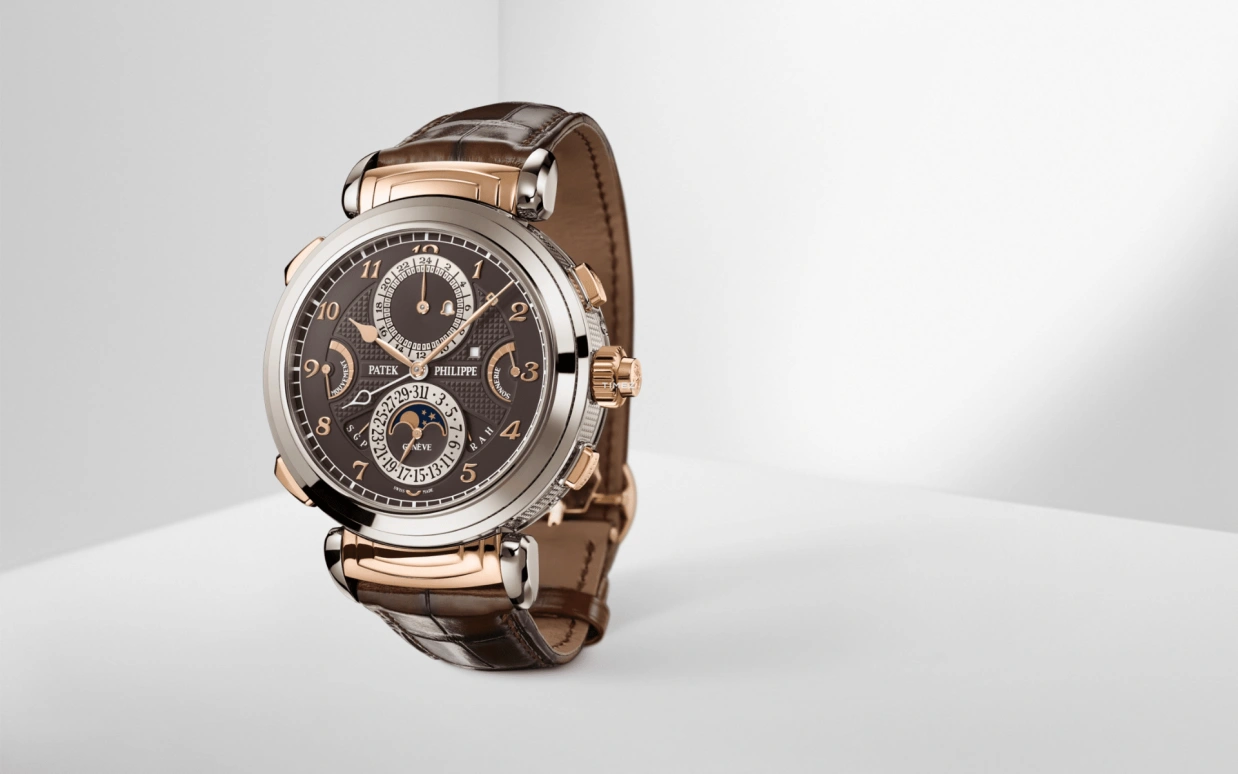 Patek Philippe,Grand Complications 47.70mm,47.70mm,White Gold,Rose Gold,Brown,Handwound,Moonphase,Perpetual Calendar,Leap Year,Annual Calendar,72hours,In-house Caliber,6300GR,6300GR-001