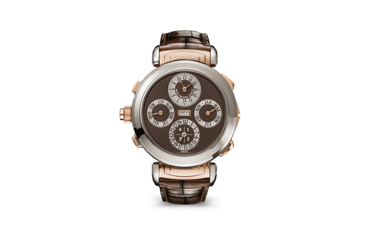 Patek Philippe,Grand Complications 47.70mm,47.70mm,White Gold,Rose Gold,Brown,Handwound,Moonphase,Perpetual Calendar,Leap Year,Annual Calendar,72hours,In-house Caliber,6300GR,6300GR-001