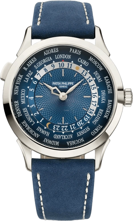 Patek Philippe,Complications 38.50mm,38.50mm,Platinum,Blue,Automatic,Moonphase,Day,World Time,5230P,5230P-001