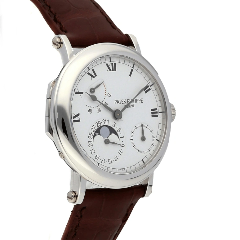 Patek Philippe,Complications 35.60mm,35.60mm,Platinum,White,Handwound,Moonphase,Day,Power Reserve Indicator,5054P,5054P-001