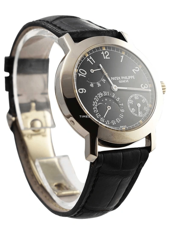 Patek Philippe,Complications 36mm,36mm,White Gold,Black,Automatic,Moonphase,Day,Power Reserve Indicator,5055G,5055G-001