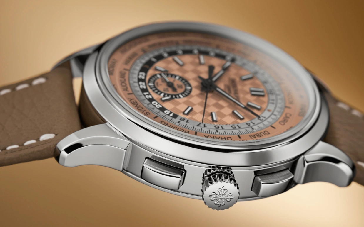 Patek Philippe,Complications 41mm,41mm,Stainless Steel,Salmon,Automatic,Chronograph,World Time,Flyback,Day / Night Indication,55hours,In-house Caliber,Harry Kane,5935A,5935A-001